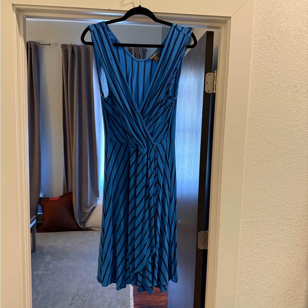 Tommy Bahama Knit Blue and Black Striped Midi Dress Size Large